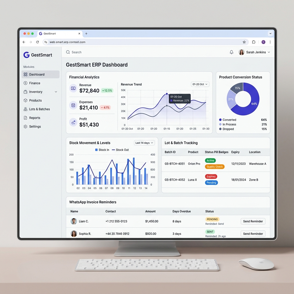 GestSmart SaaS ERP Dashboard Mockup